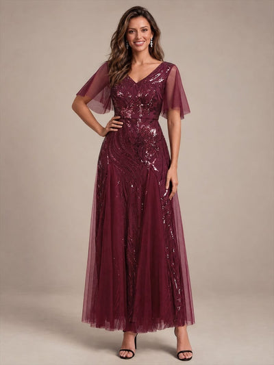 Sequin Mermaid V-Neck Maxi Dress