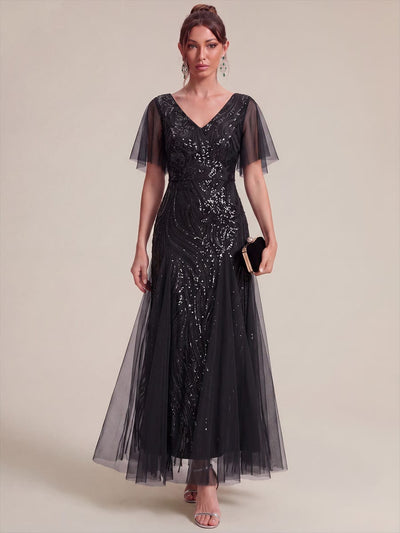 Sequin Mermaid V-Neck Maxi Dress