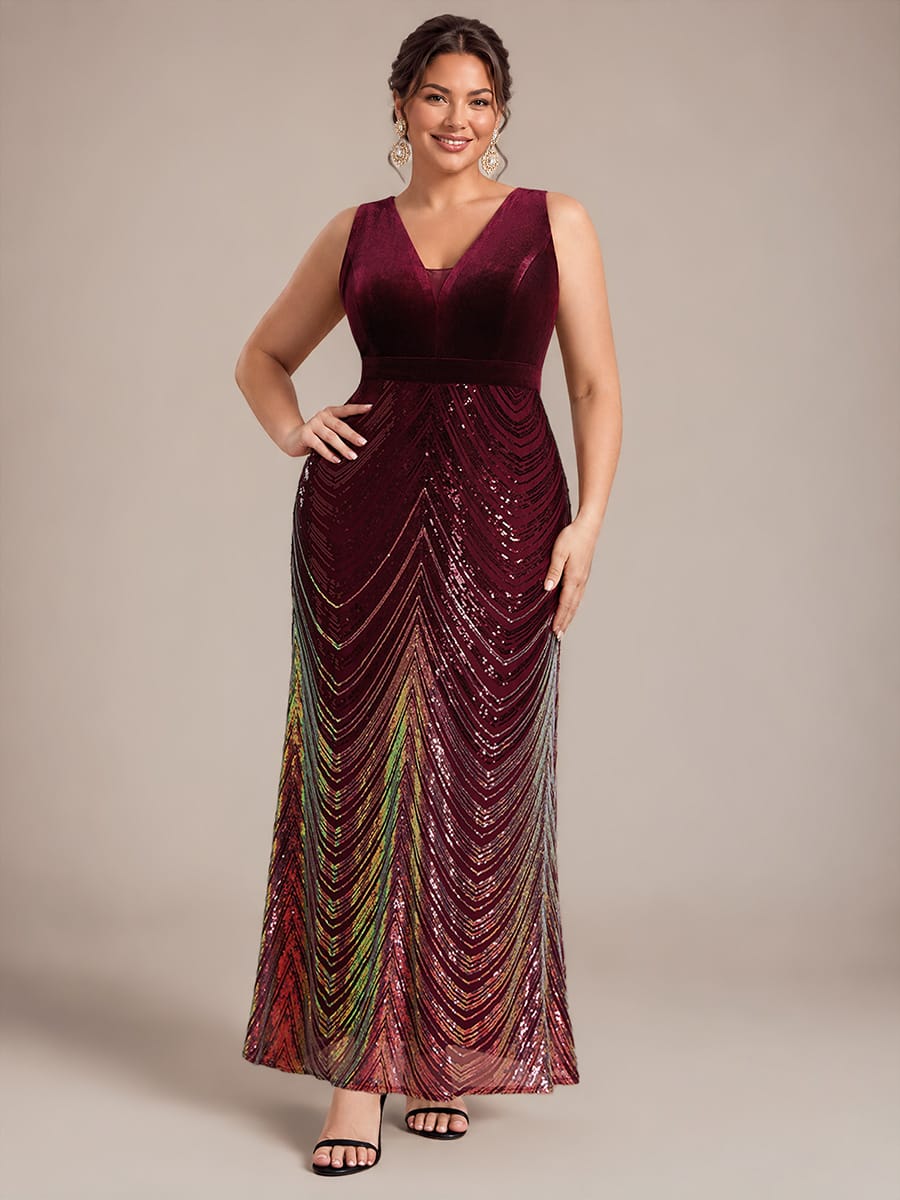 Sequin Sleeveless Mermaid Dress #color_Burgundy