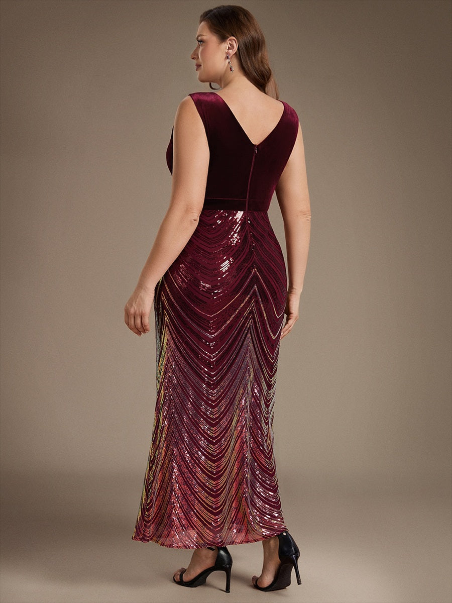 Sequin Sleeveless Mermaid Dress #color_Burgundy