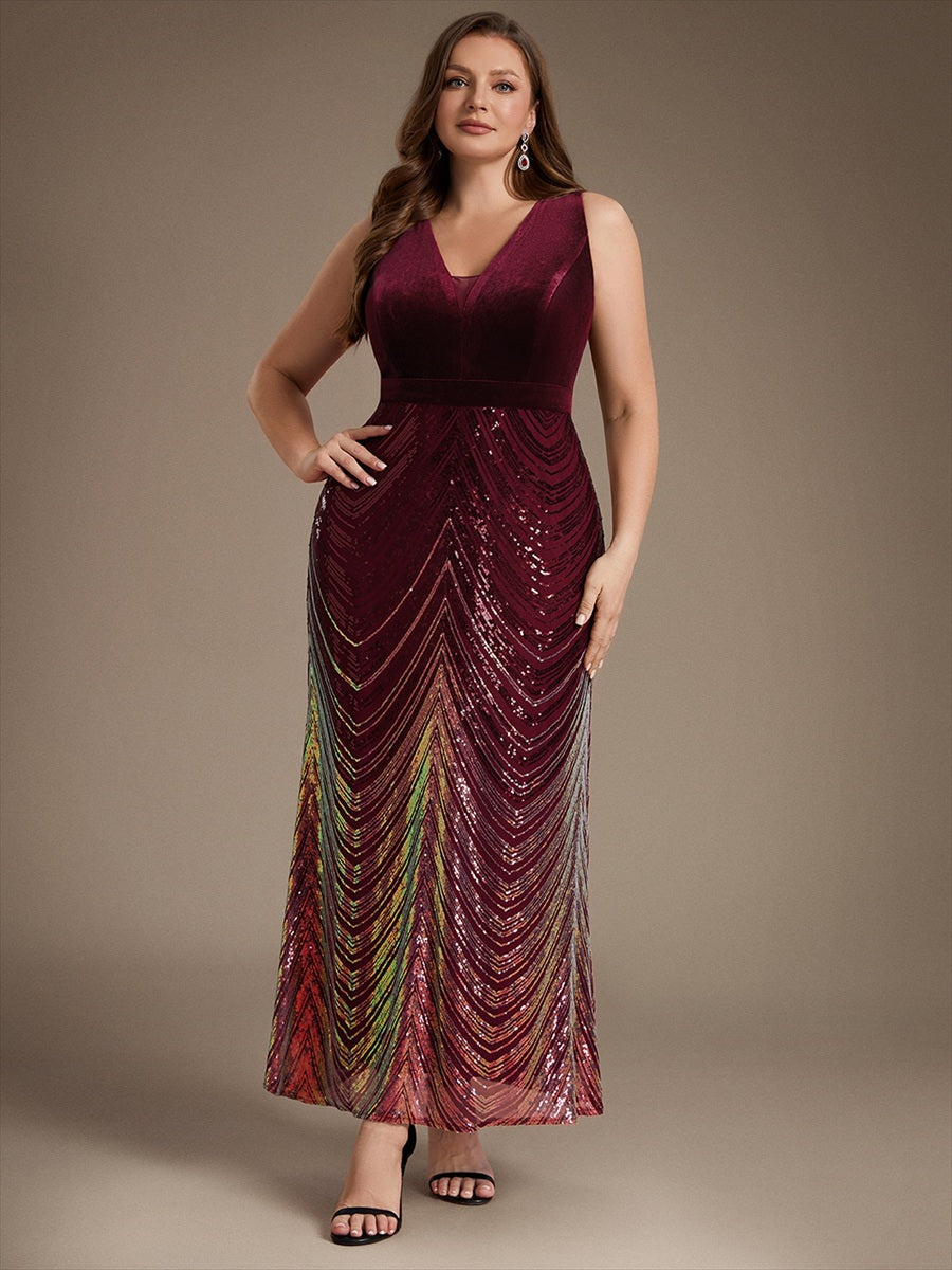 Sequin Sleeveless Mermaid Dress #color_Burgundy