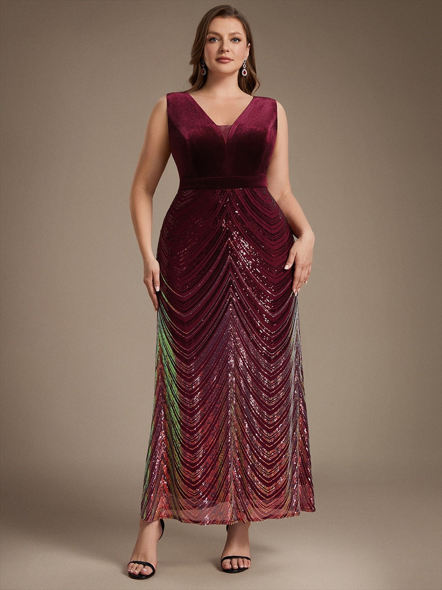 Sequin Sleeveless Mermaid Dress #color_Burgundy