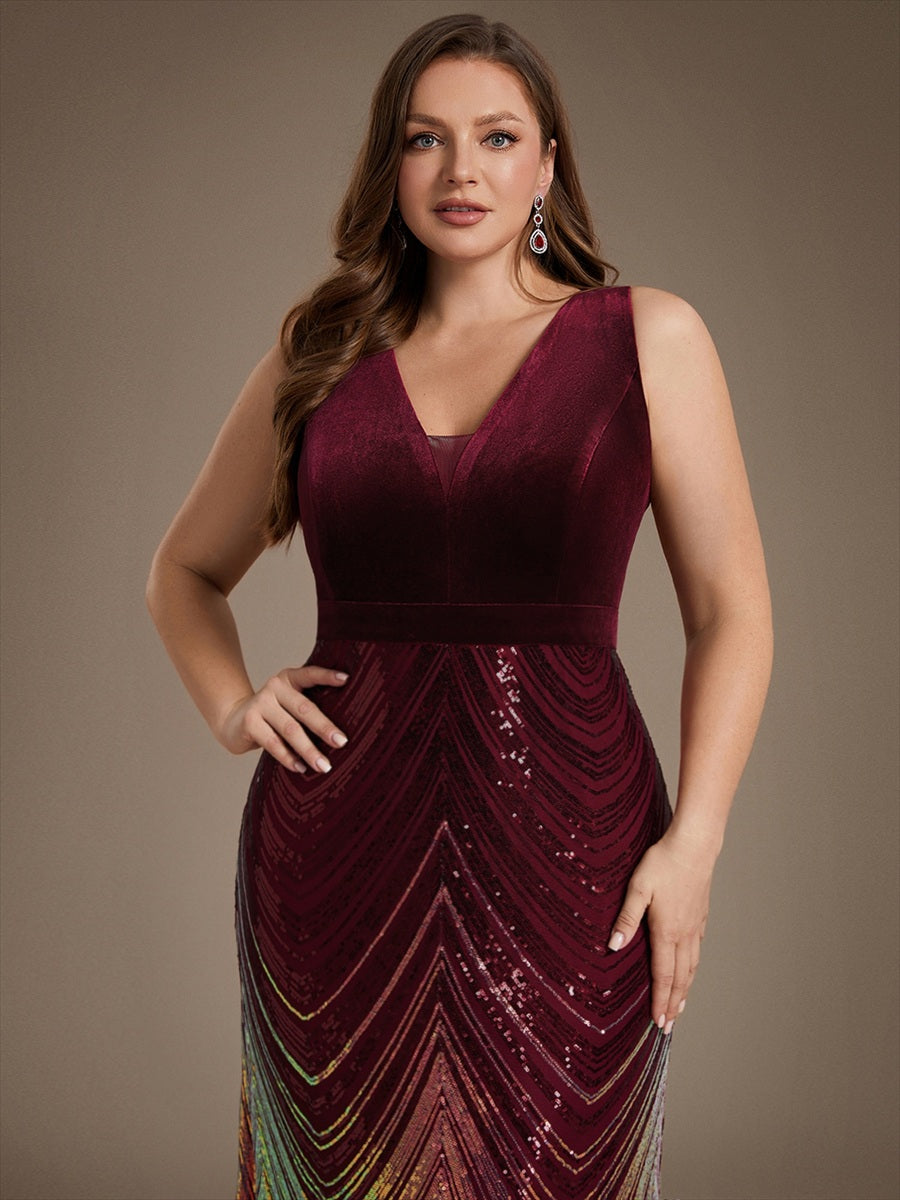 Sequin Sleeveless Mermaid Dress #color_Burgundy