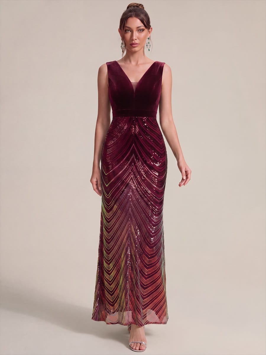 Sequin Sleeveless Mermaid Dress #color_Burgundy