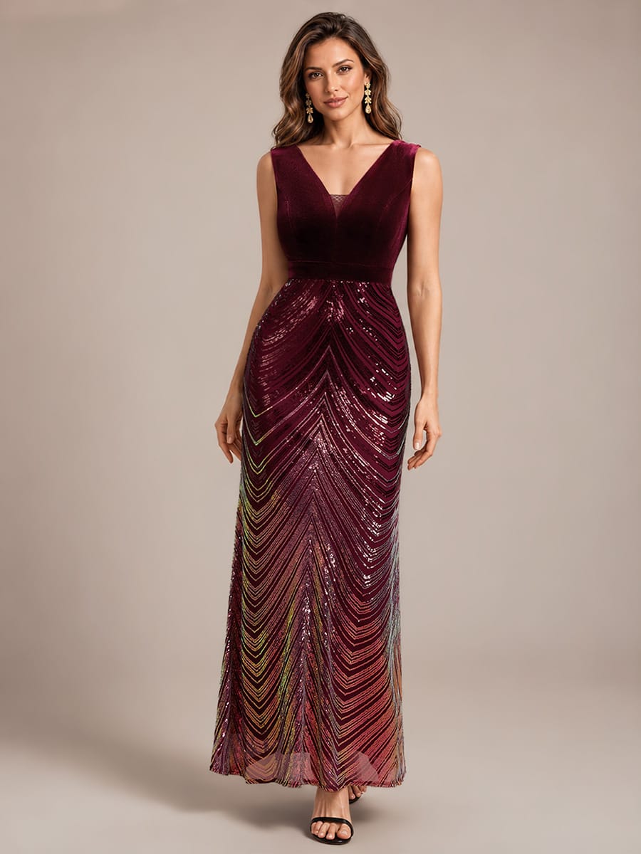 Sequin Sleeveless Mermaid Dress #color_Burgundy