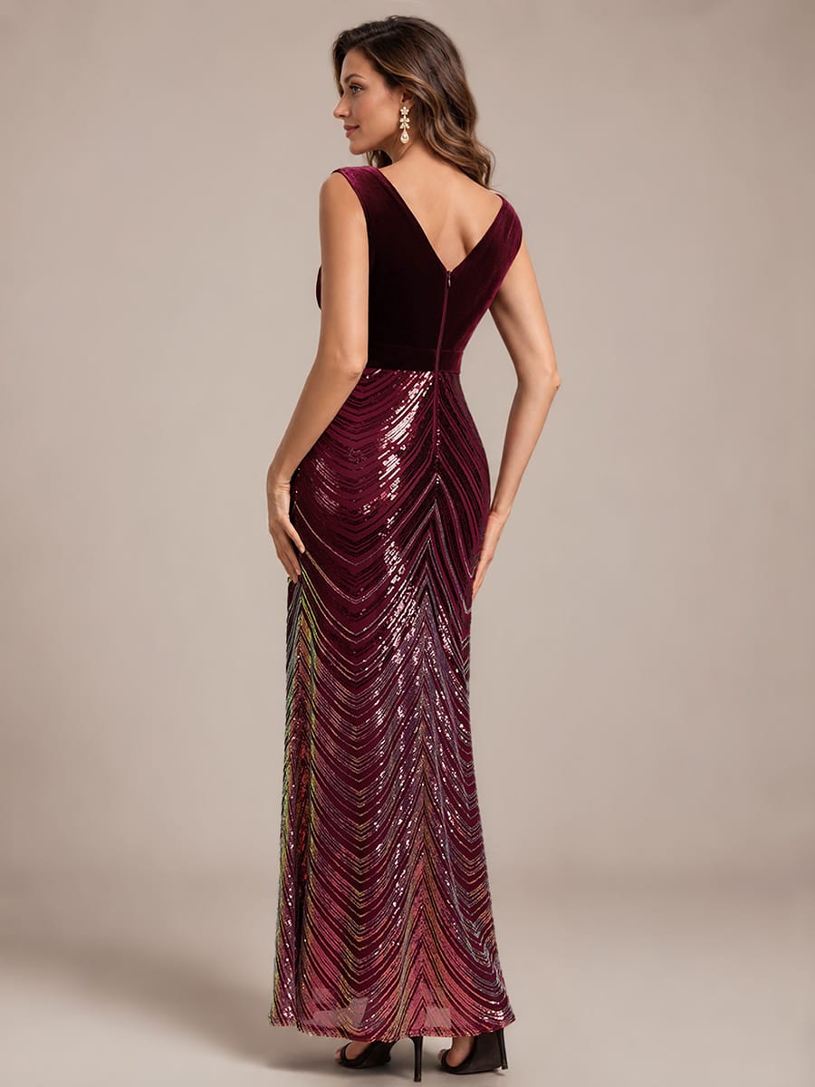 Sequin Sleeveless Mermaid Dress #color_Burgundy