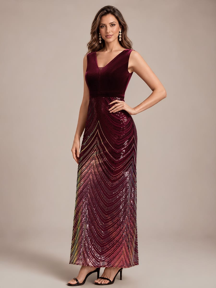 Sequin Sleeveless Mermaid Dress #color_Burgundy