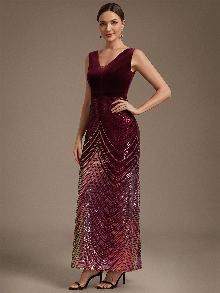 Sequin Sleeveless Mermaid Dress #color_Burgundy