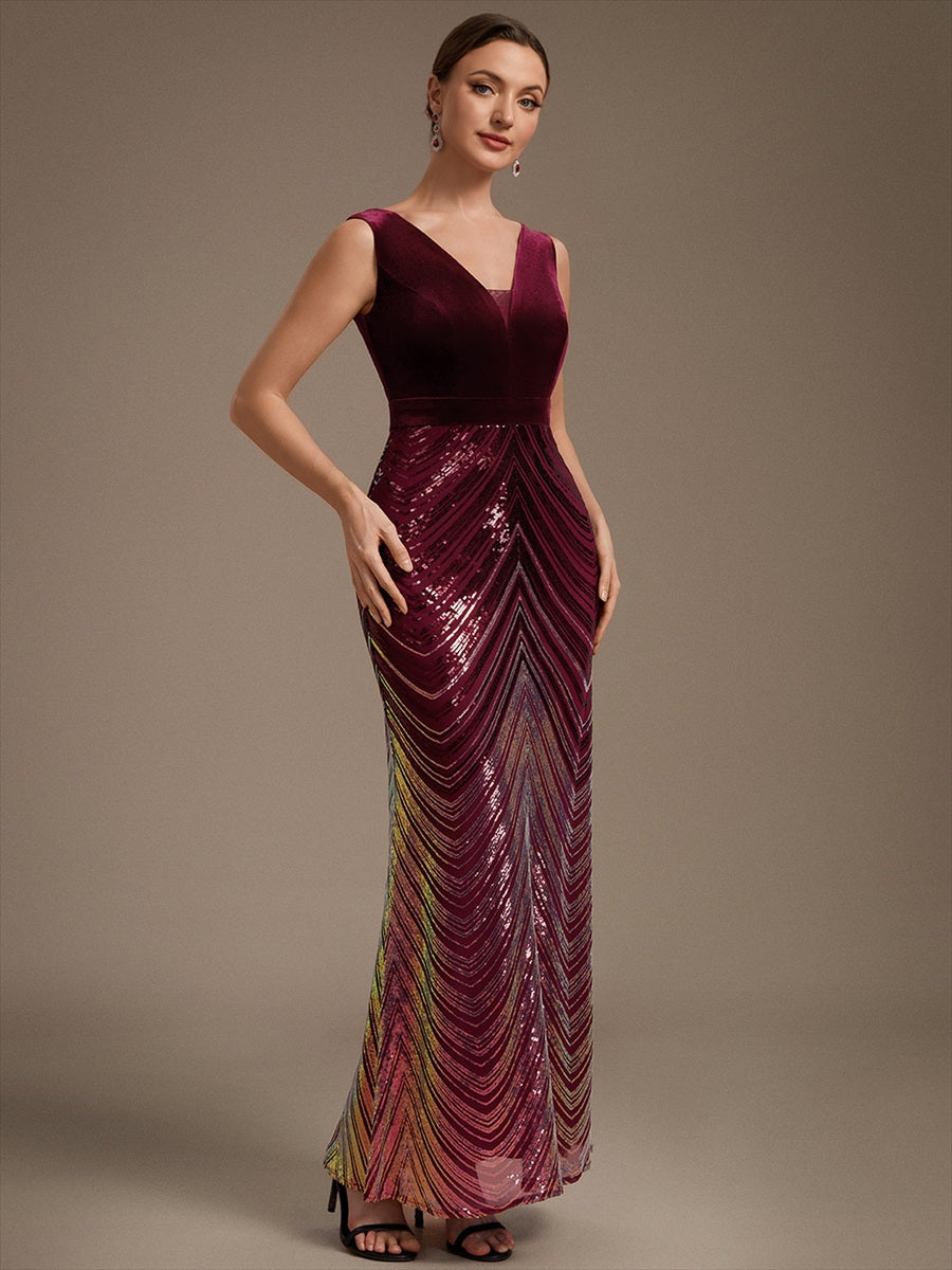 Sequin Sleeveless Mermaid Dress #color_Burgundy