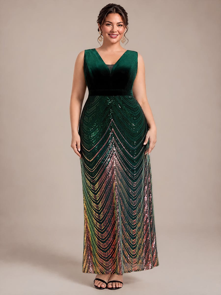 Sequin Sleeveless Mermaid Dress #color_Dark Green