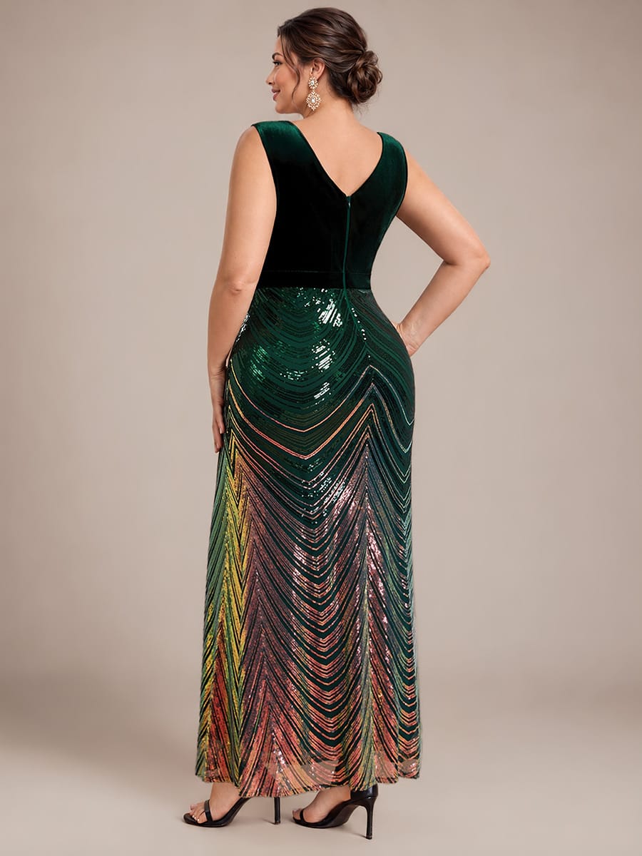 Sequin Sleeveless Mermaid Dress #color_Dark Green