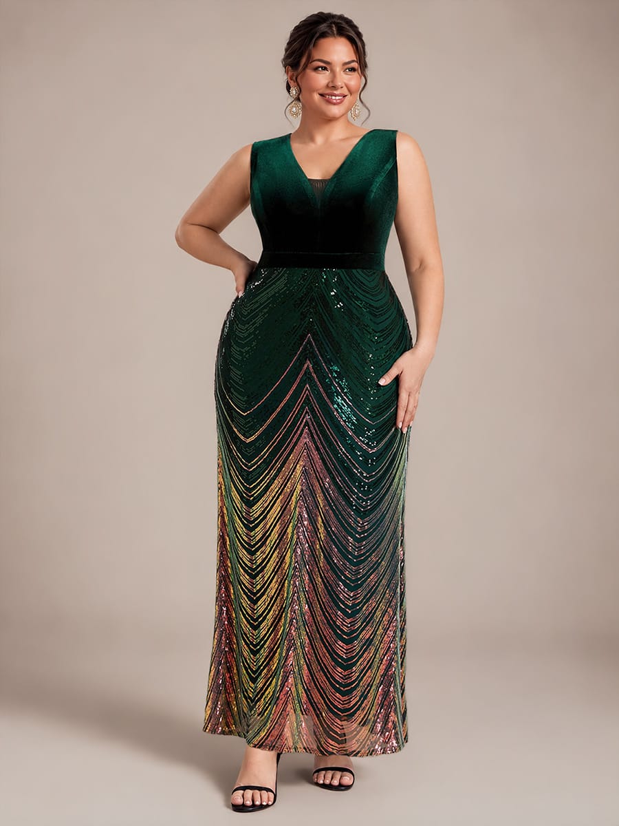 Sequin Sleeveless Mermaid Dress #color_Dark Green