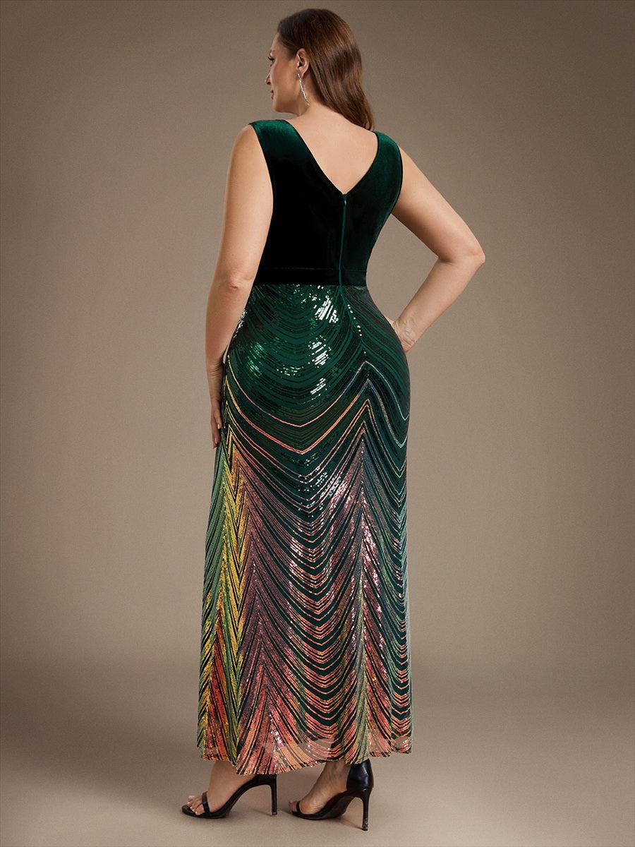 Sequin Sleeveless Mermaid Dress #color_Dark Green