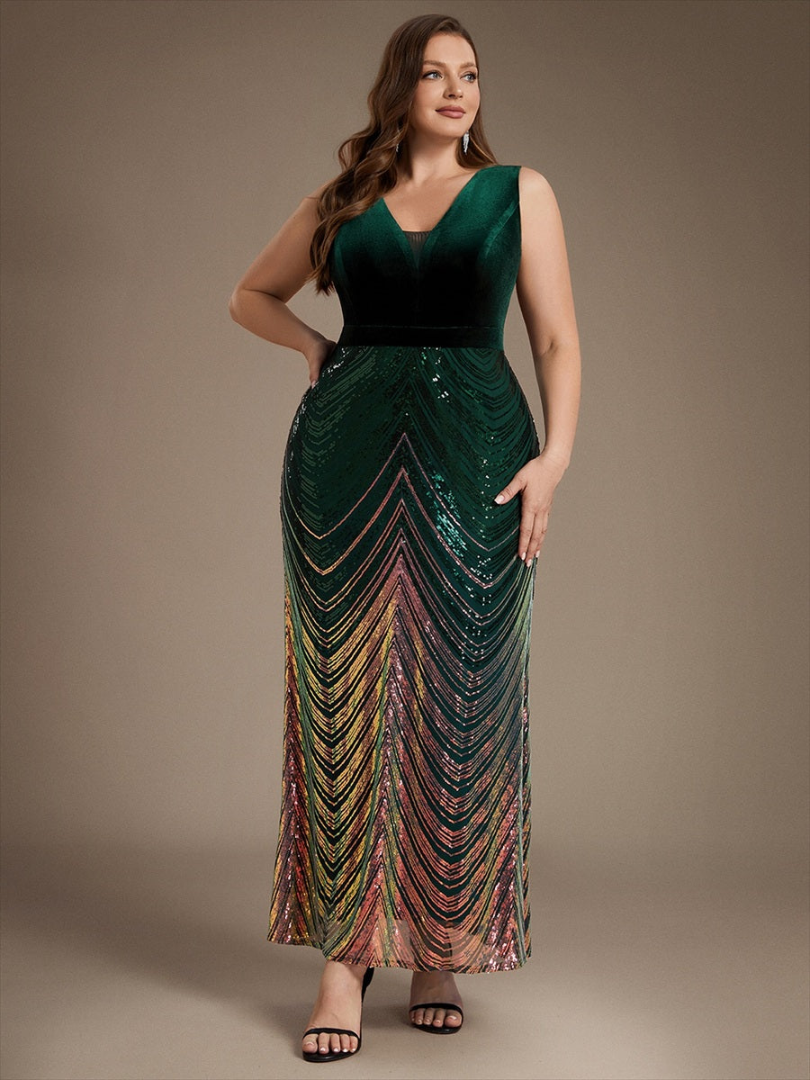 Sequin Sleeveless Mermaid Dress #color_Dark Green