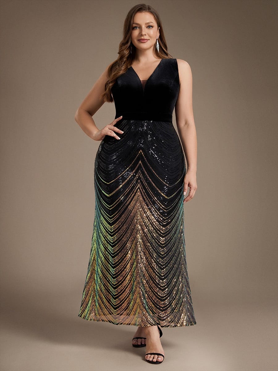 Sequin Sleeveless Mermaid Dress #color_Black & Gold