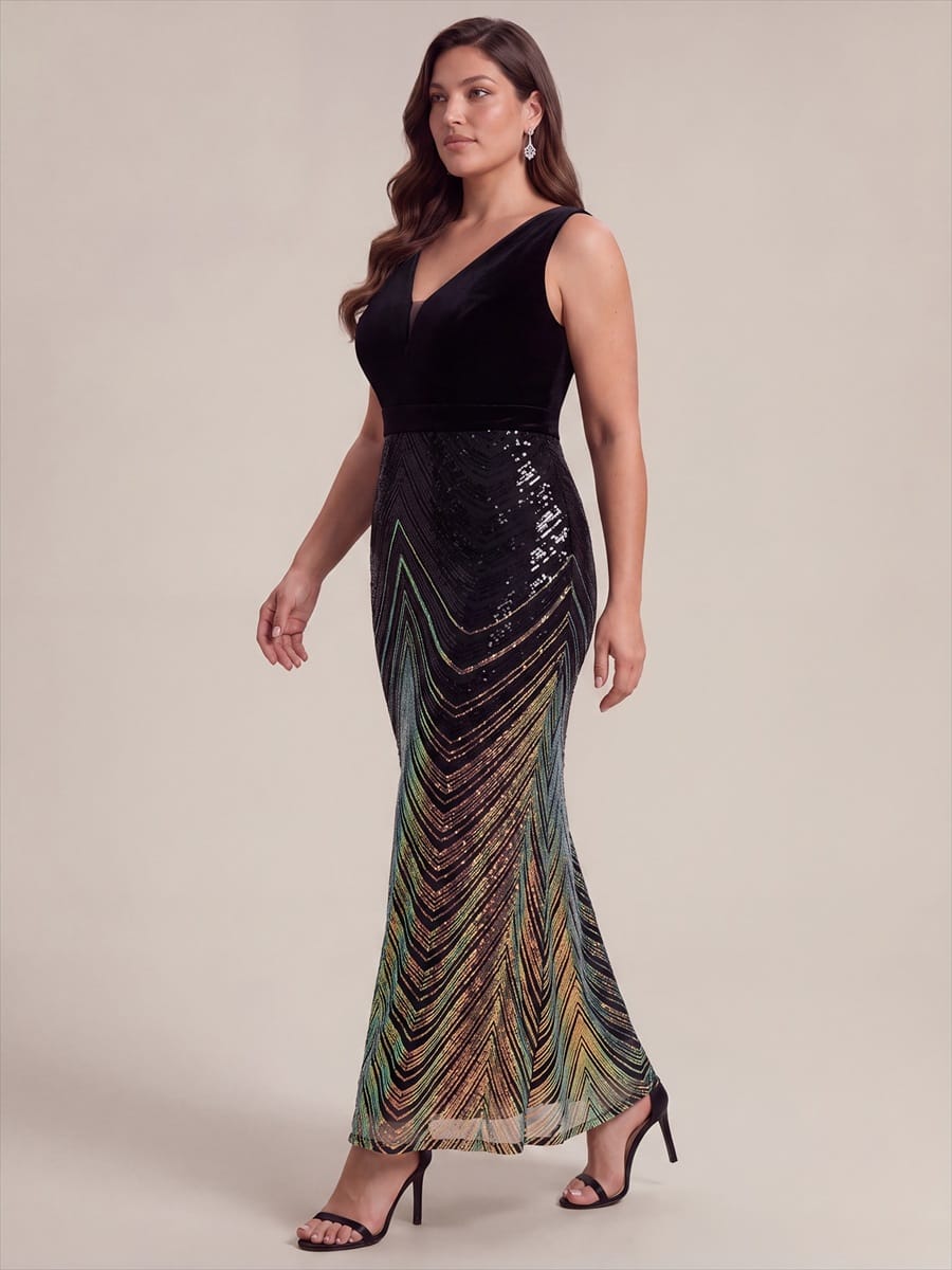 Sequin Sleeveless Mermaid Dress #color_Midnight Black&Gold