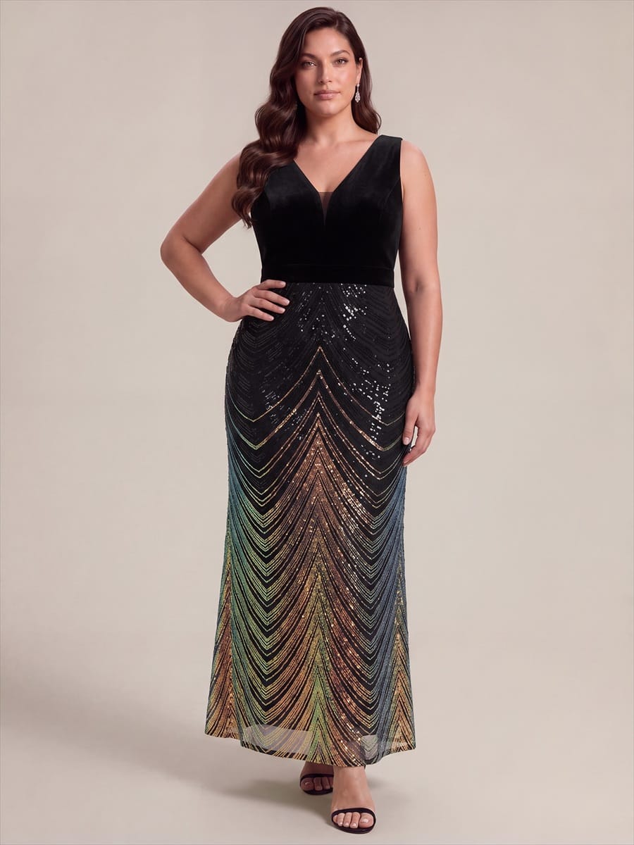 Sequin Sleeveless Mermaid Dress #color_Midnight Black&Gold