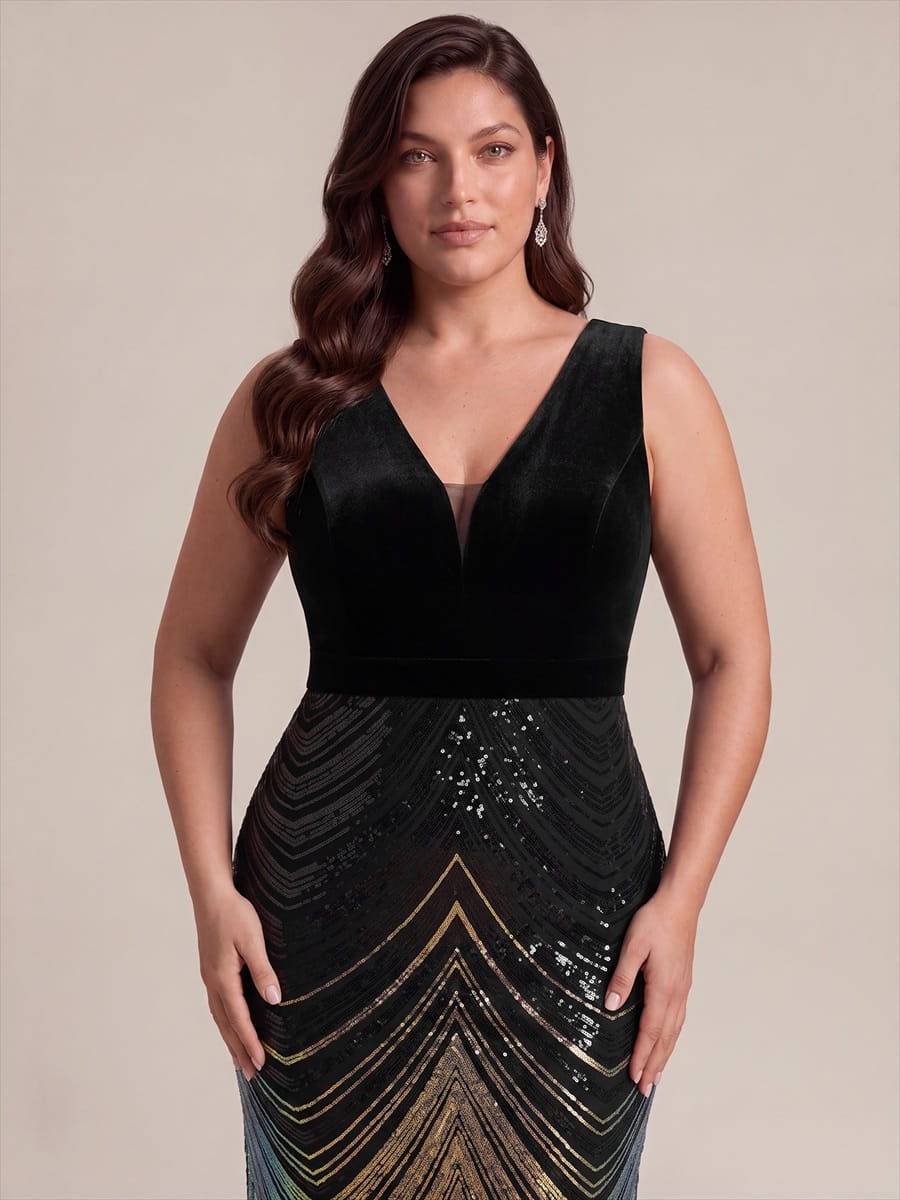 Sequin Sleeveless Mermaid Dress #color_Midnight Black&Gold