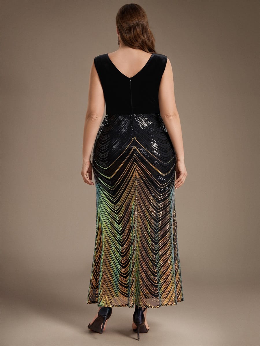 Sequin Sleeveless Mermaid Dress #color_Black & Gold