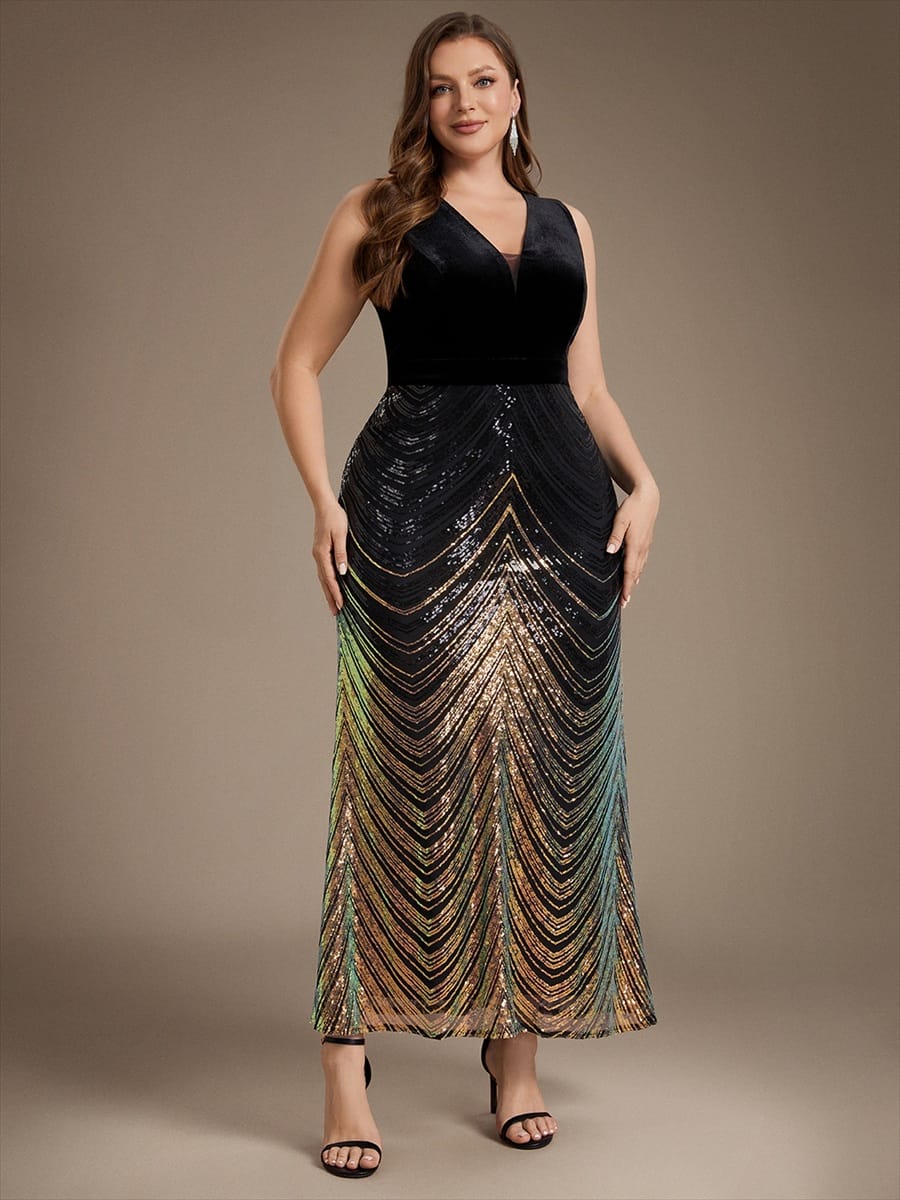 Sequin Sleeveless Mermaid Dress #color_Black & Gold
