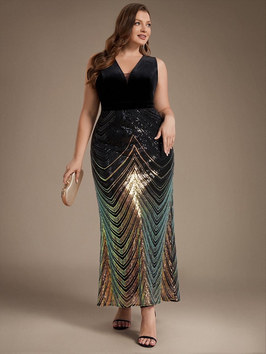 Sequin Sleeveless Mermaid Dress #color_Black & Gold