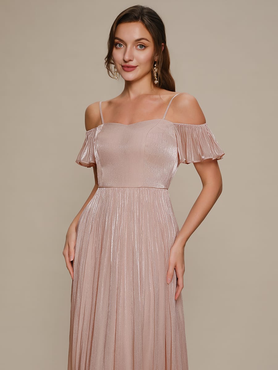 Elegant Off the Shoulder A-Line Evening Dress in Sea-Island Fabric