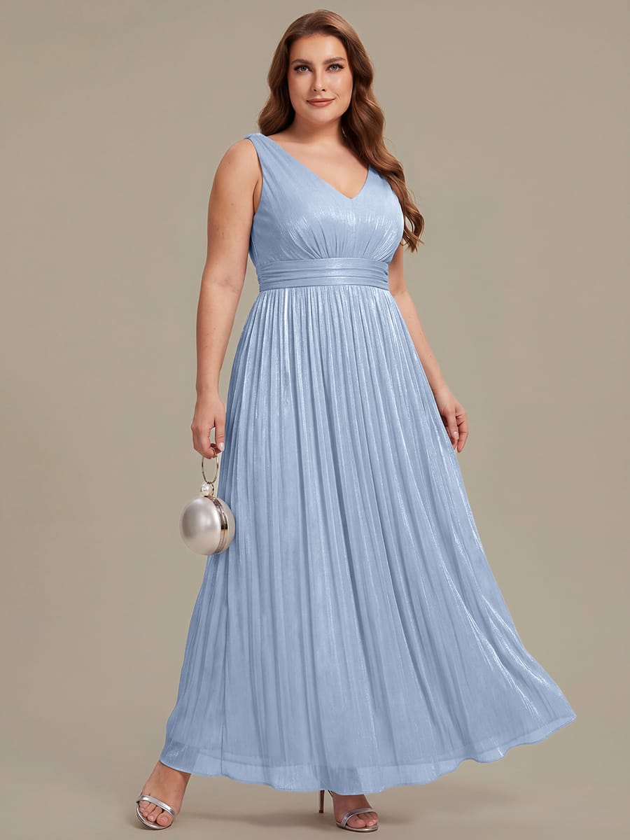 Gathered Sea-island filament fabircs Sleeveless Dress #color_Dusty Blue