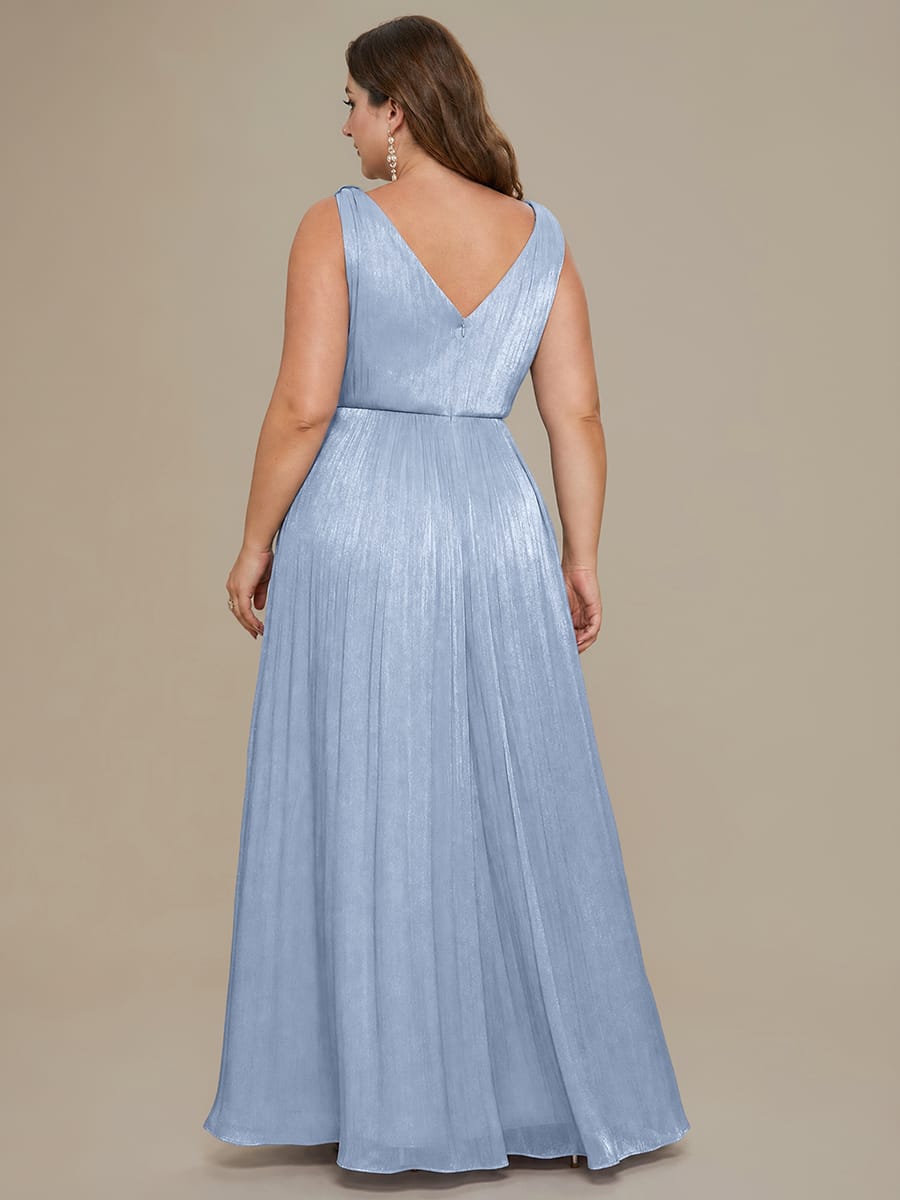 Gathered Sea-island filament fabircs Sleeveless Dress #color_Dusty Blue