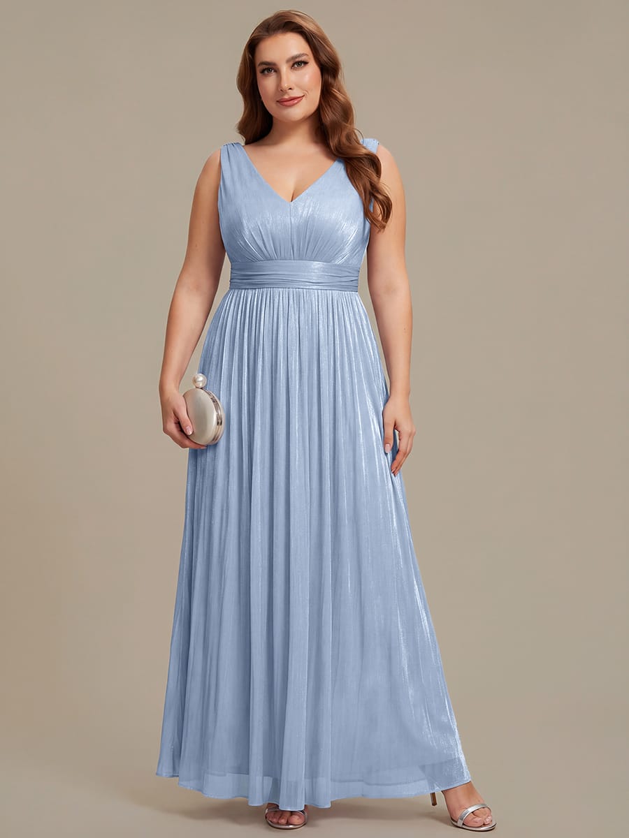 Gathered Sea-island filament fabircs Sleeveless Dress #color_Dusty Blue