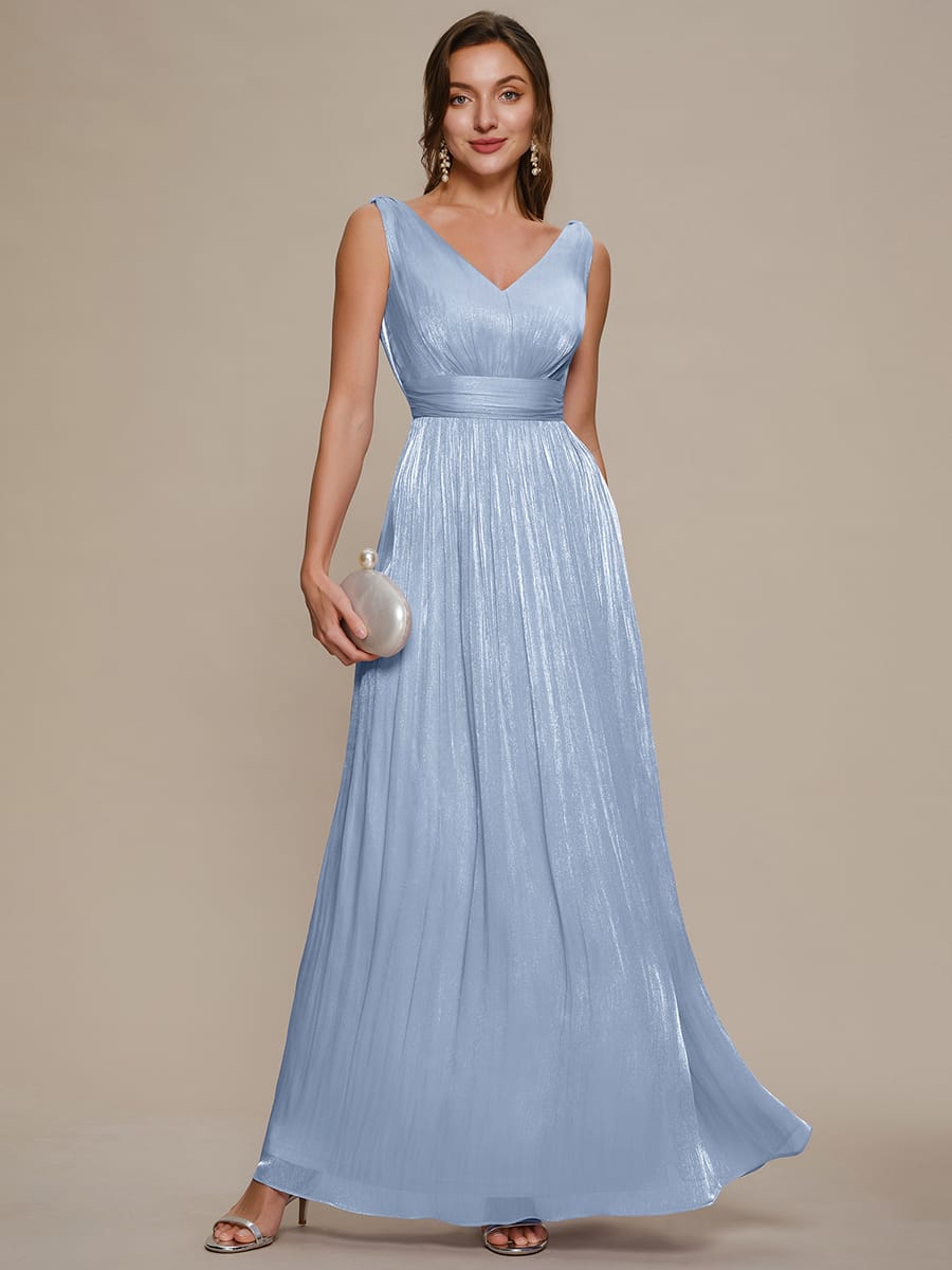 Gathered Sea-island filament fabircs Sleeveless Dress #color_Dusty Blue