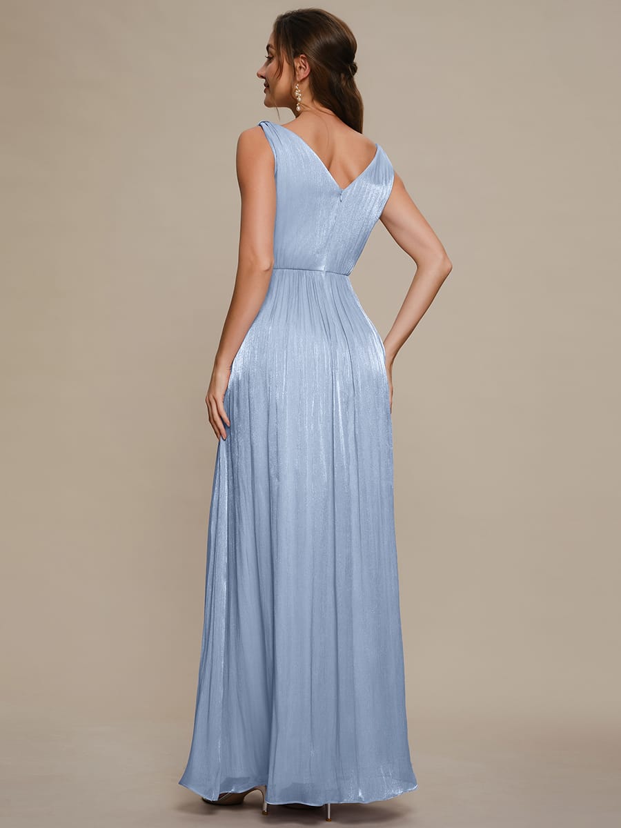 Gathered Sea-island filament fabircs Sleeveless Dress #color_Dusty Blue