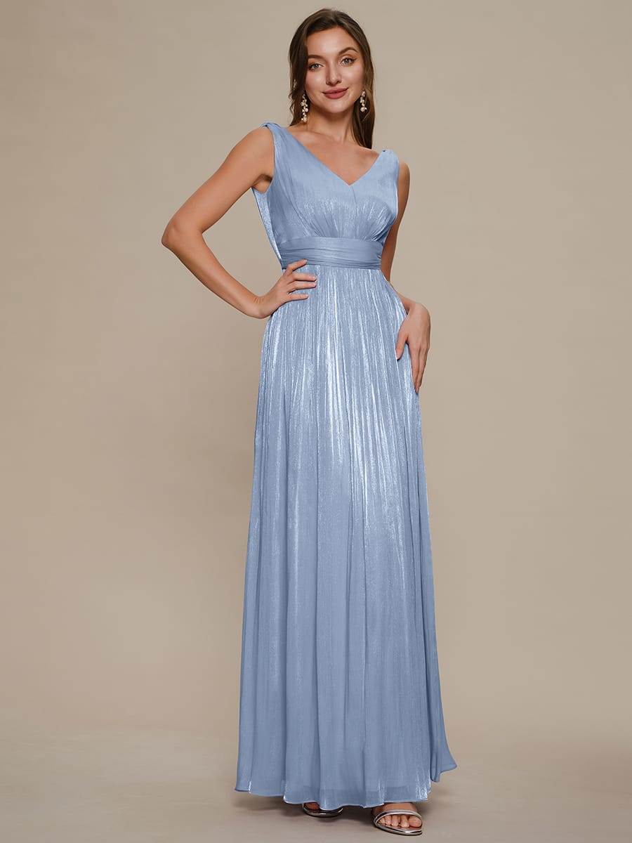Gathered Sea-island filament fabircs Sleeveless Dress #color_Dusty Blue