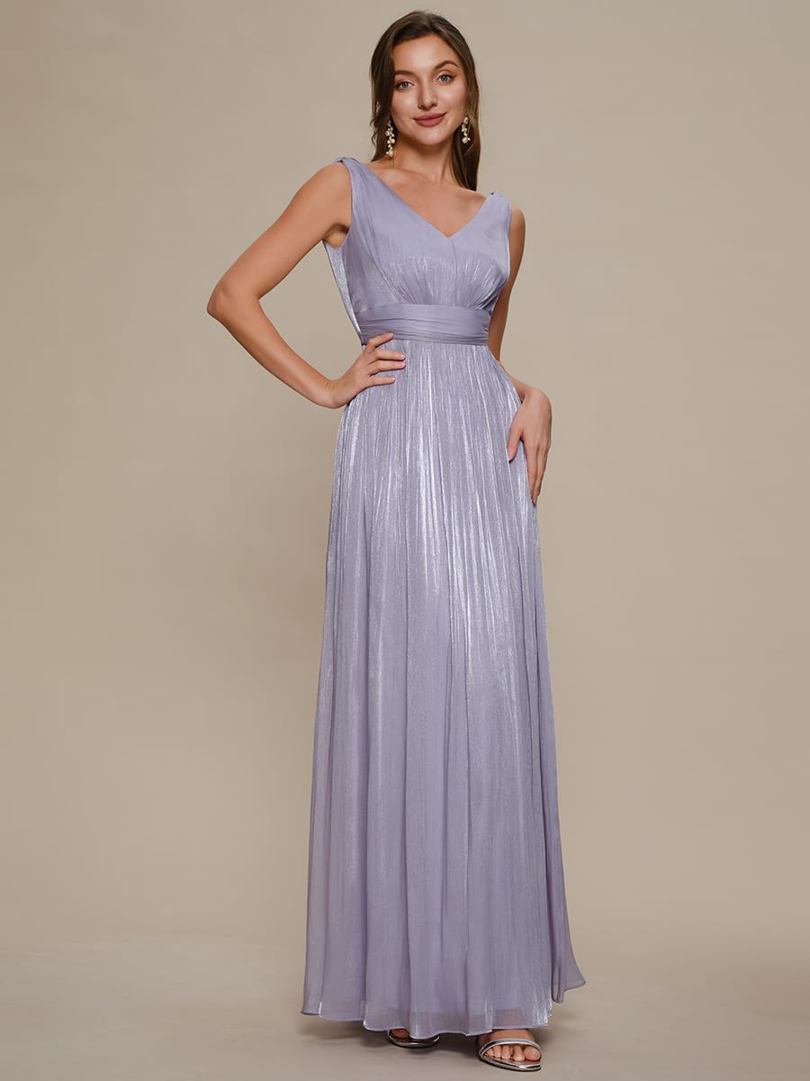 Gathered Sea-island filament fabircs Sleeveless Dress #color_Frosted Lilac