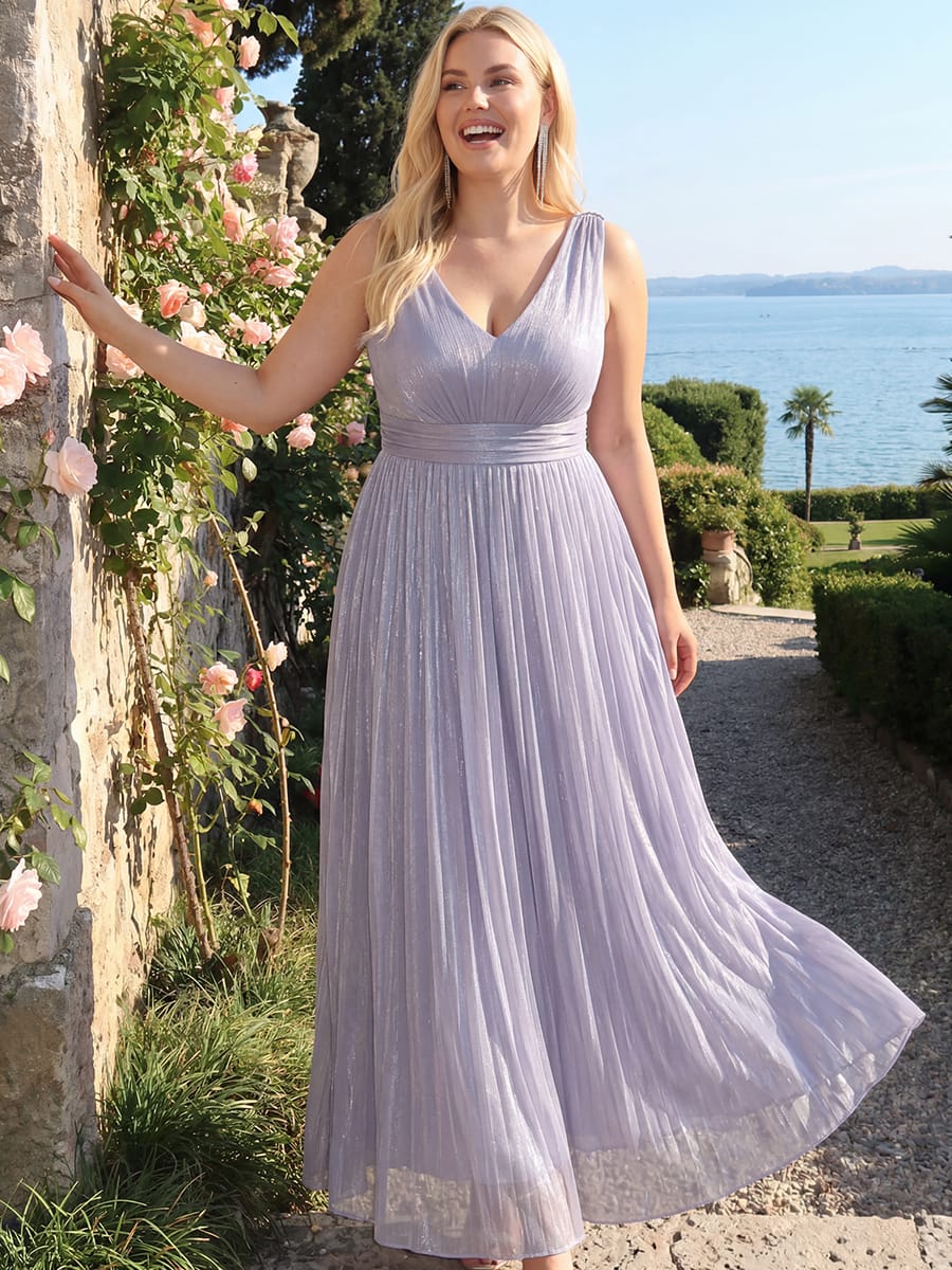 Gathered Sea-island filament fabircs Sleeveless Dress #color_Frosted Lilac