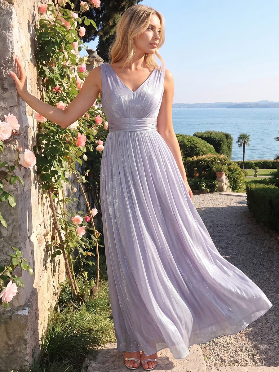 Gathered Sea-island filament fabircs Sleeveless Dress #color_Frosted Lilac