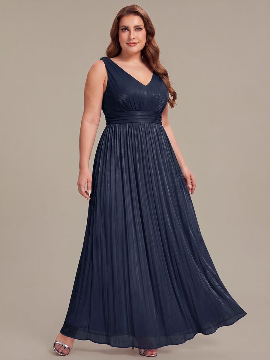Gathered Sea-island filament fabircs Sleeveless Dress #color_Navy Blue