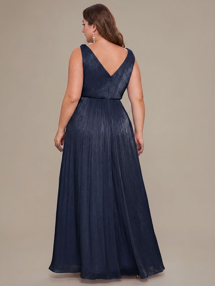 Gathered Sea-island filament fabircs Sleeveless Dress #color_Navy Blue