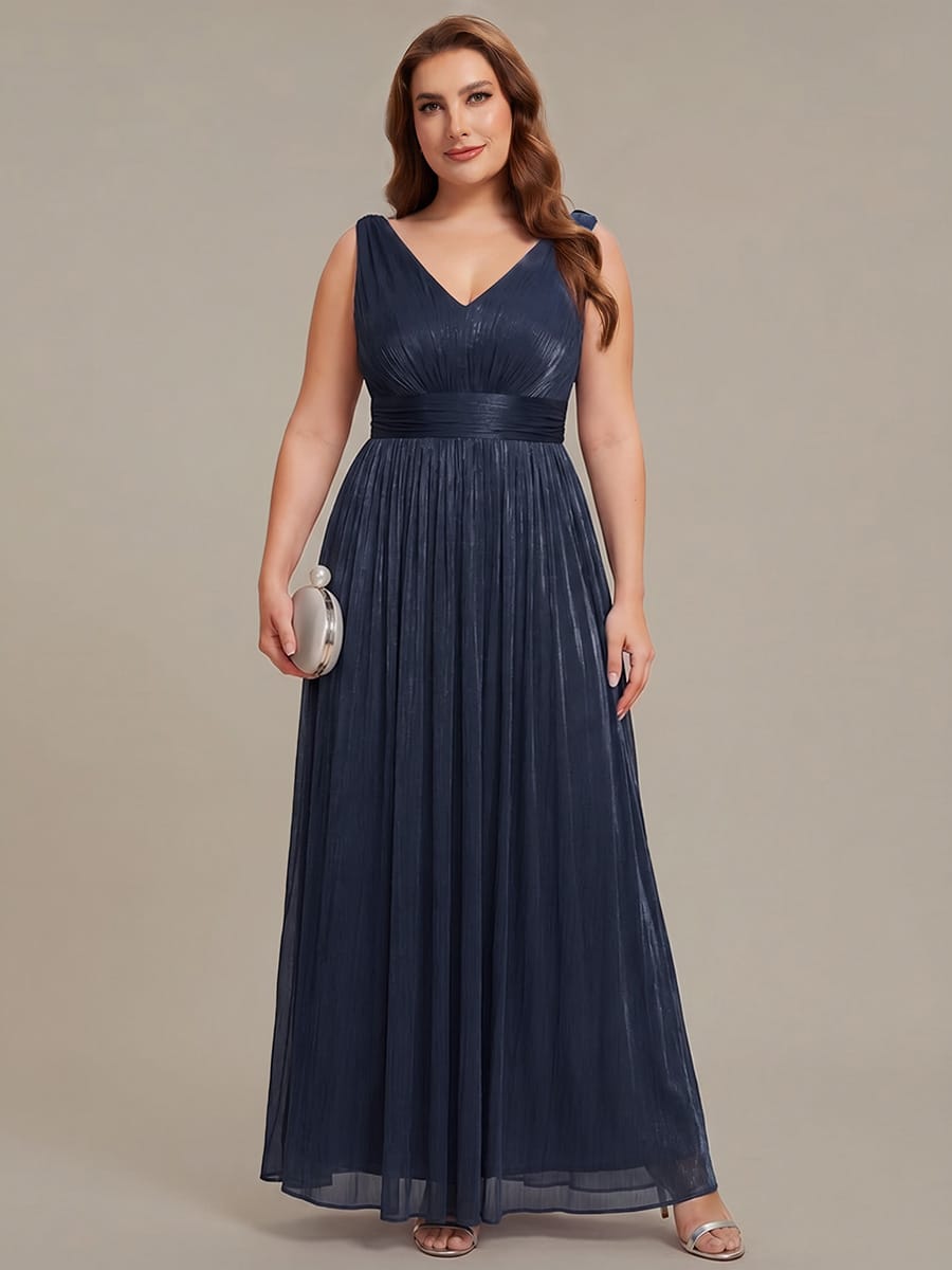 Gathered Sea-island filament fabircs Sleeveless Dress #color_Navy Blue