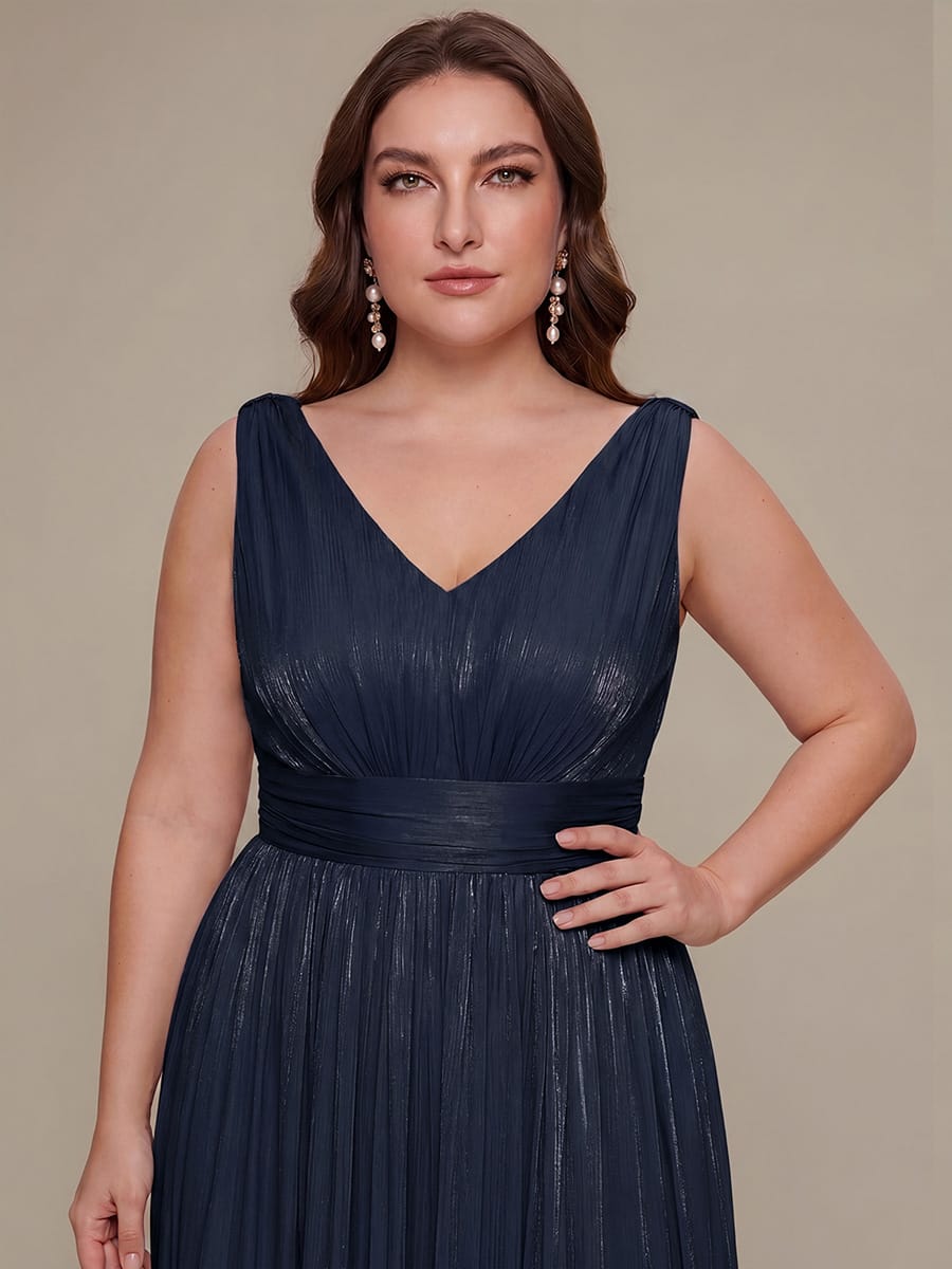 Gathered Sea-island filament fabircs Sleeveless Dress #color_Navy Blue