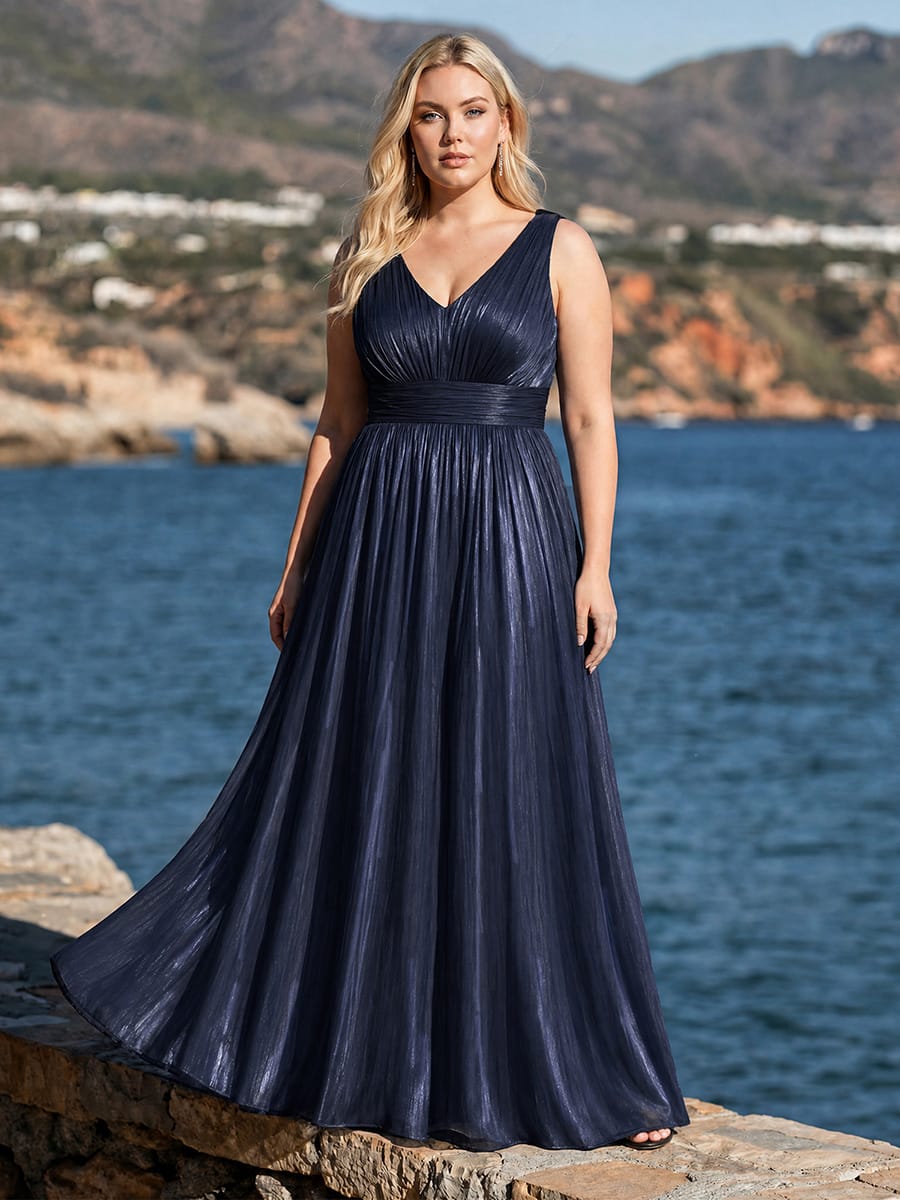 Gathered Sea-island filament fabircs Sleeveless Dress #color_Navy Blue