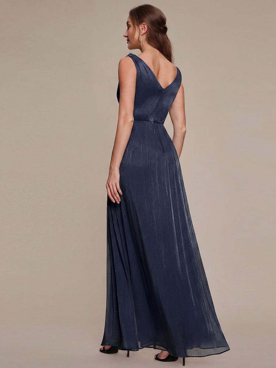 Gathered Sea-island filament fabircs Sleeveless Dress #color_Navy Blue