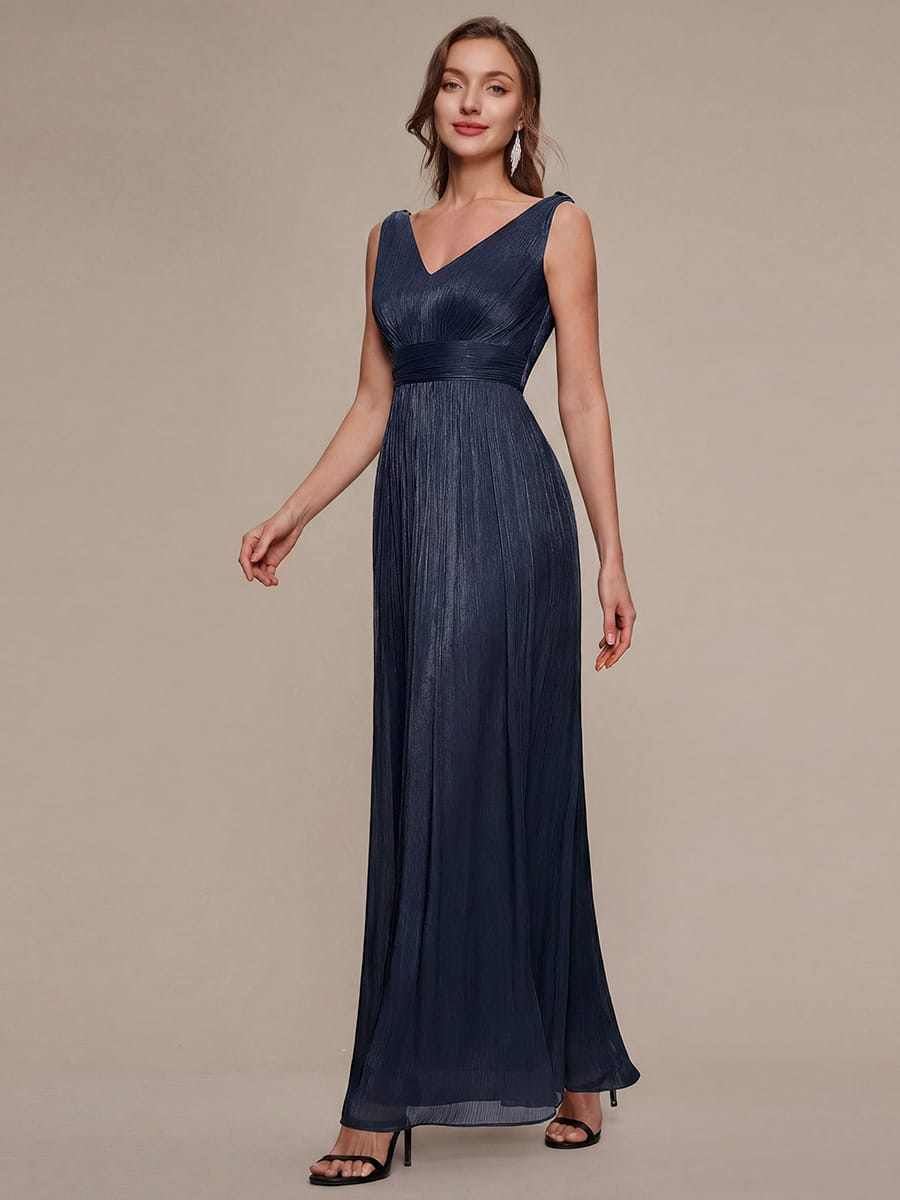 Gathered Sea-island filament fabircs Sleeveless Dress #color_Navy Blue