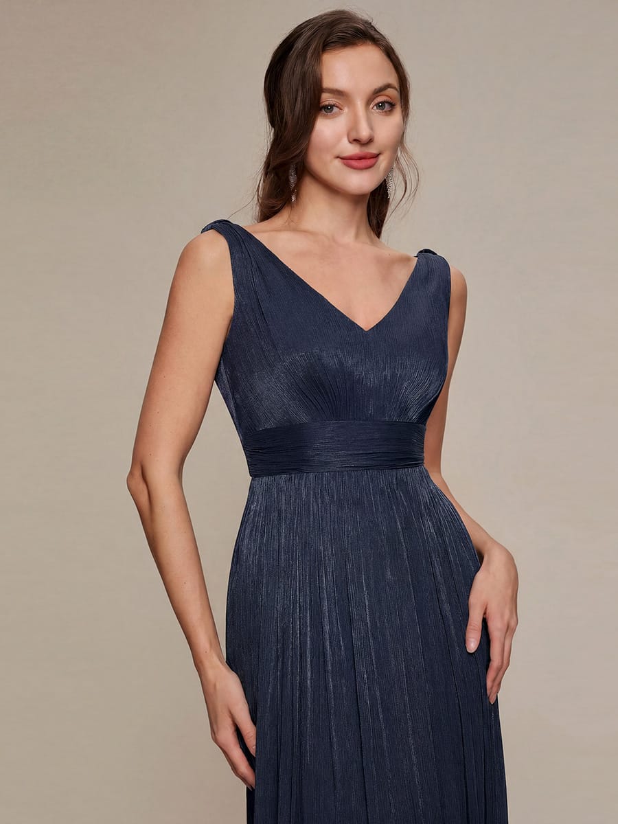 Gathered Sea-island filament fabircs Sleeveless Dress #color_Navy Blue