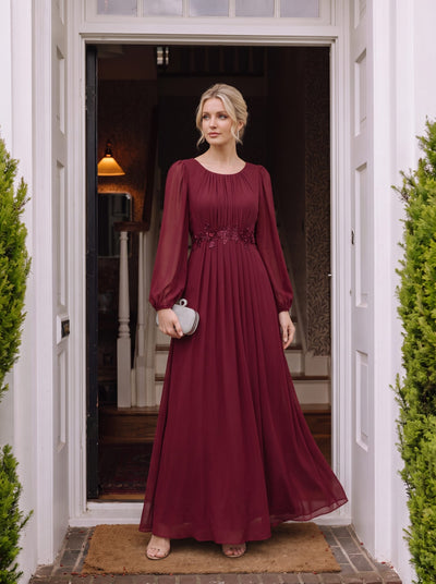 Sequin Chiffon Puff Sleeve Maxi A-Line Dress