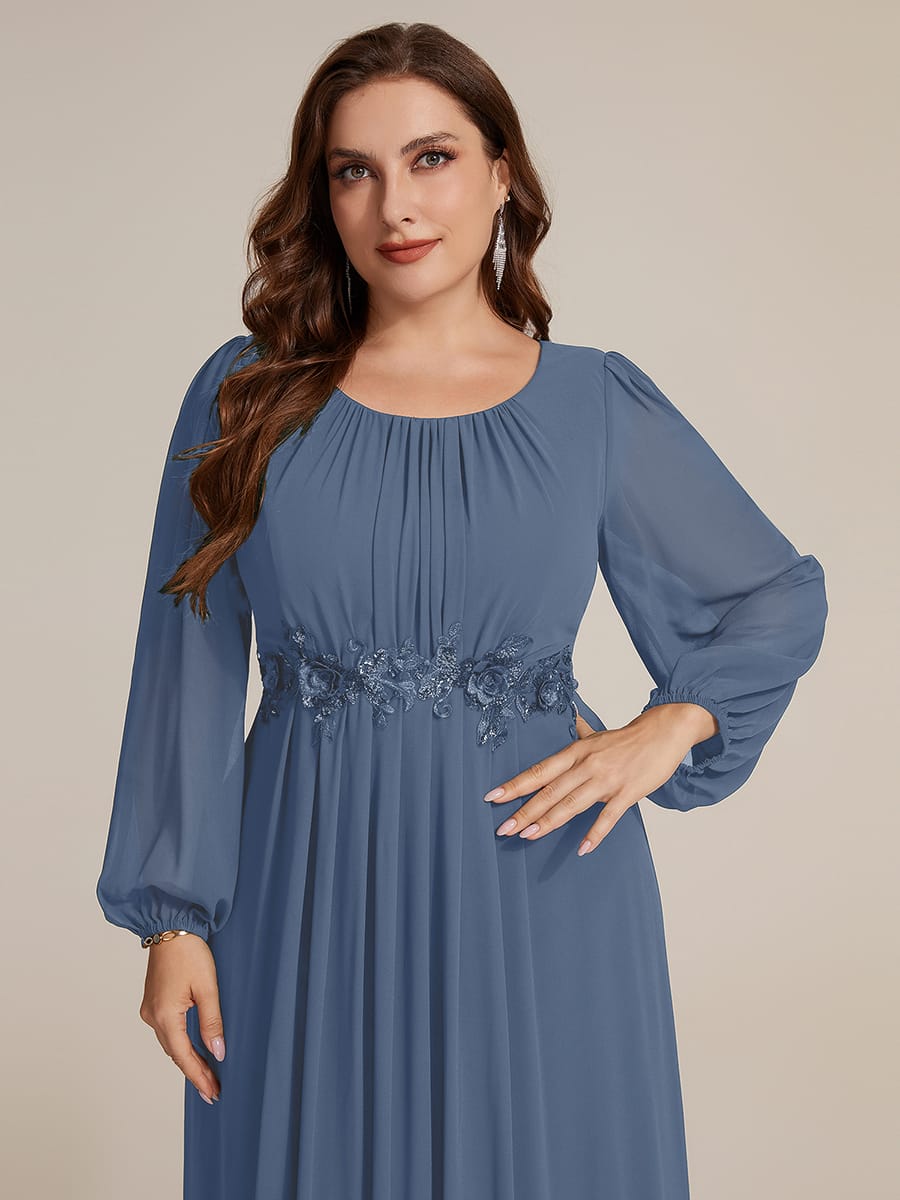 Chiffon Puff Sleeve A-line Dress #color_Dusty Blue