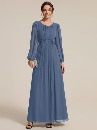 Sequin Chiffon Puff Sleeve Maxi A-Line Dress