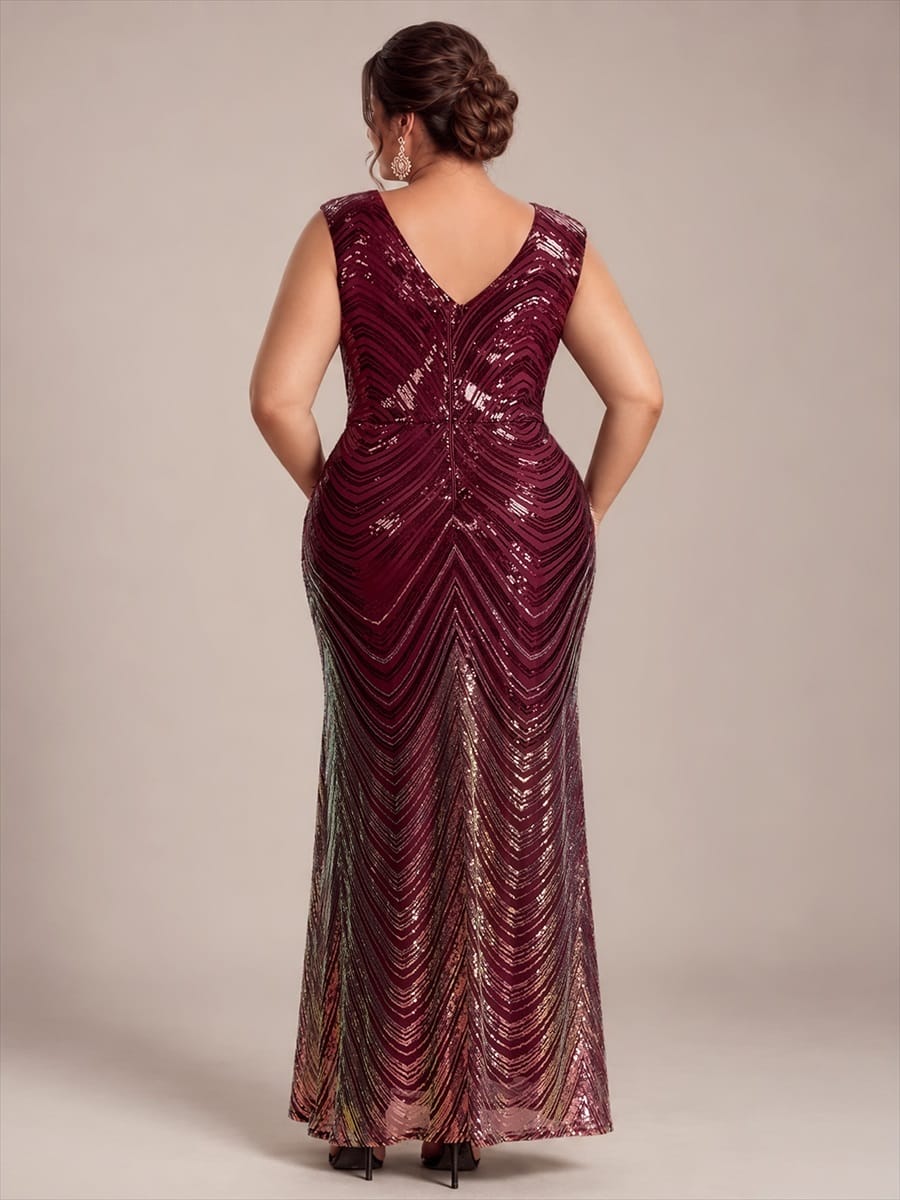 Sequin Cap Sleeve Mermaid Dress #color_Burgundy