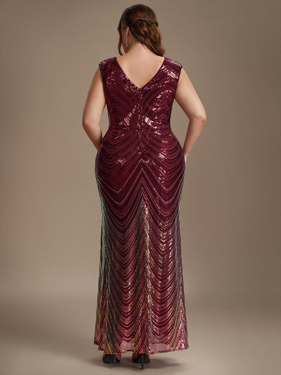 Sequin Cap Sleeve Mermaid Dress #color_Burgundy