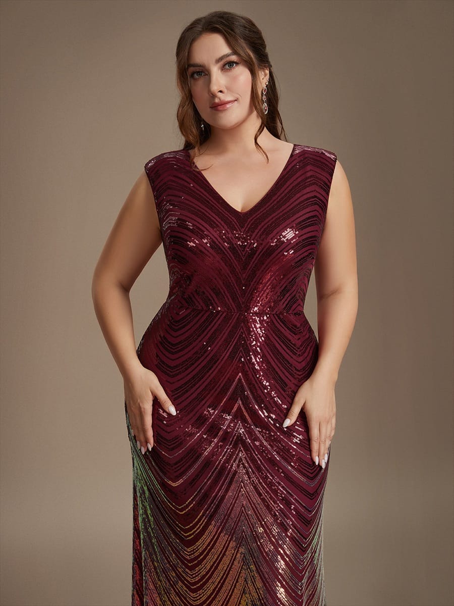 Sequin Cap Sleeve Mermaid Dress #color_Burgundy