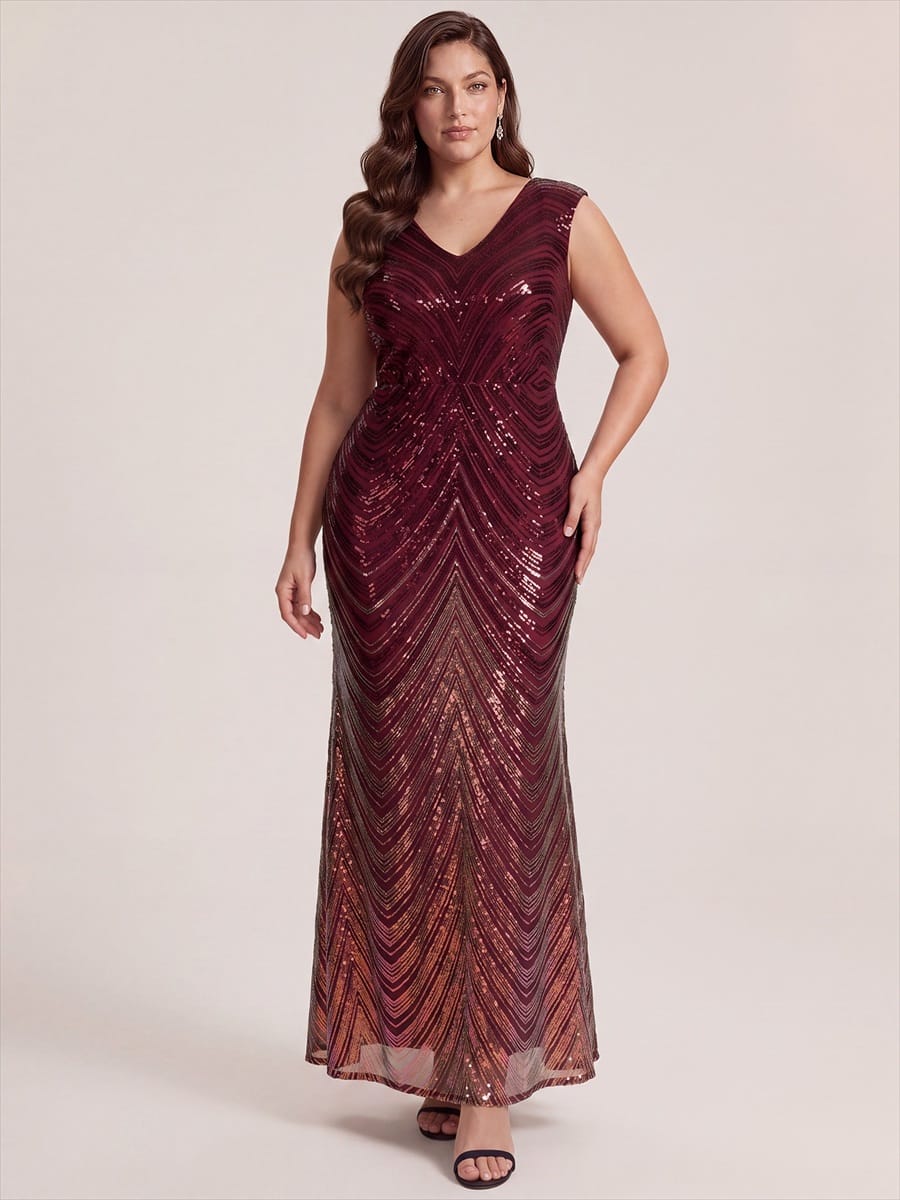 Sequin Cap Sleeve Mermaid Dress #color_Burgundy